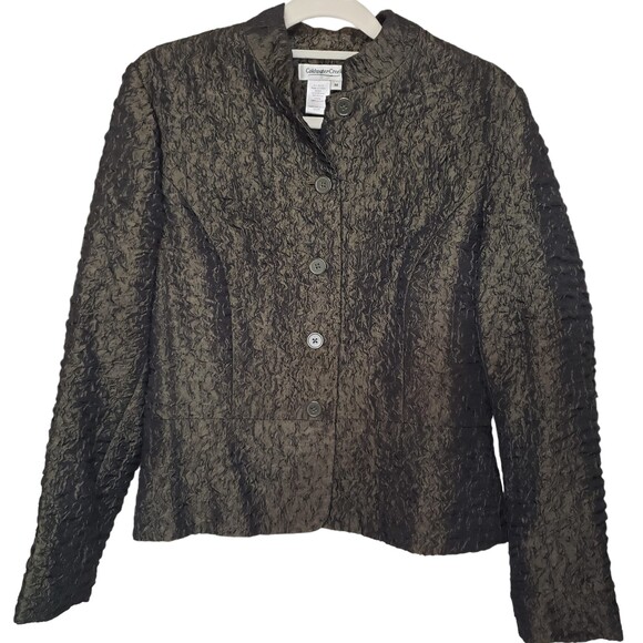 Coldwater Creek Dark Green Crinkle Fabric Jacket Blazer - Size Medium - Picture 1 of 13
